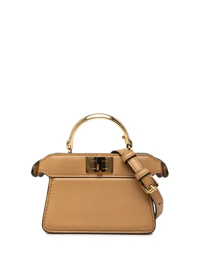 Pre-owned Fendi 2010-2026 Nano Calfskin Peekaboo Iseeu Maxi Handle Satchel In Brown