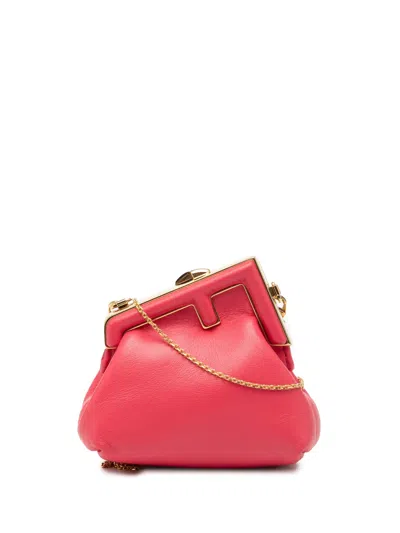 Pre-owned Fendi 2010-2026 Nano Shiny Nappa First Bag Charm Crossbody Bag In Pink