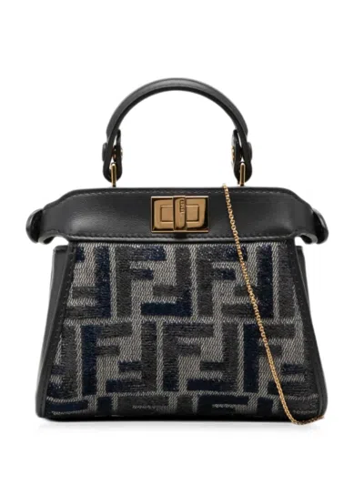 Pre-owned Fendi 2010-2026 Nano Zucca Chenille Peekaboo Satchel In Grey