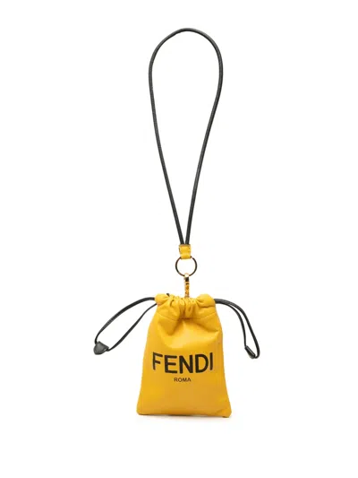 Pre-owned Fendi 2010-2026 Nappa Logo Neck Phone Pouch In Yellow
