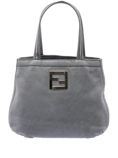 Pre-owned Fendi 2010-2026 Nubuck Ff Chains Tote Bag In Gray