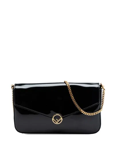 Pre-owned Fendi 2010-2026 Patent F Is  Envelope Wallet On Chain Crossbody Bag In Black