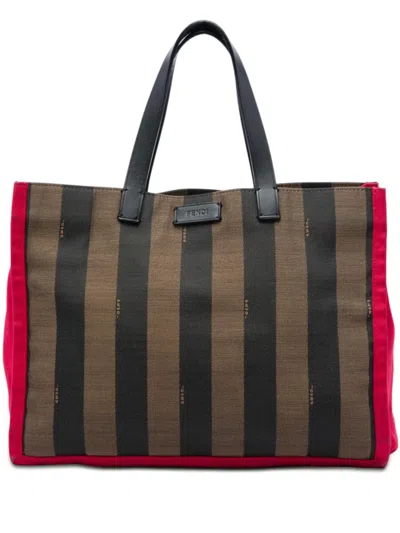 Pre-owned Fendi 2010-2026 Pequin Canvas Simply Shopping Tote Bag In Brown