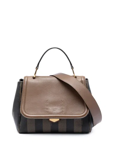 Pre-owned Fendi 2010-2026 Pequin Coated Canvas And Leather Silvana Satchel In Brown