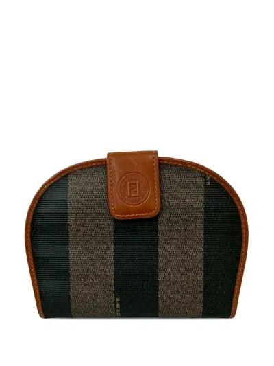 Pre-owned Fendi 2010-2026 Pequin Coated Canvas Bifold Wallet Small Wallets In Black