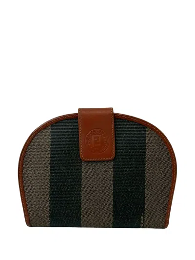 Pre-owned Fendi 2010-2026 Pequin Coated Canvas Bifold Wallet Small Wallets In Brown