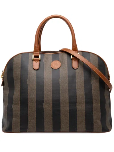 Pre-owned Fendi 2010-2026 Pequin Coated Canvas Dome Satchel In Brown
