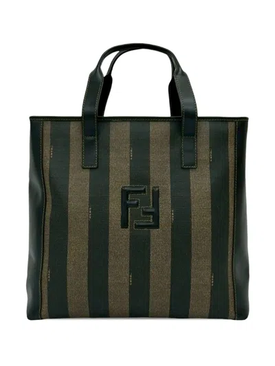 Pre-owned Fendi 2010-2026 Pequin Coated Canvas Tote Bag In Black
