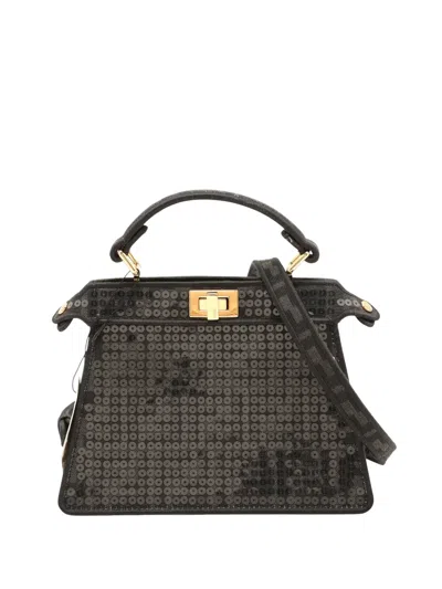 Pre-owned Fendi 2010-2026 Petite Sequin And Canvas Peekaboo Iseeu Satchel In Black