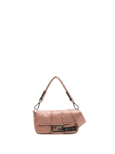 Pre-owned Fendi 2010-2026 Porter Yoshida Nylon Baguette Satchel In Pink