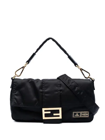 Pre-owned Fendi 2010-2026 Porter Yoshida Nylon Convertible Baguette Satchel In Black