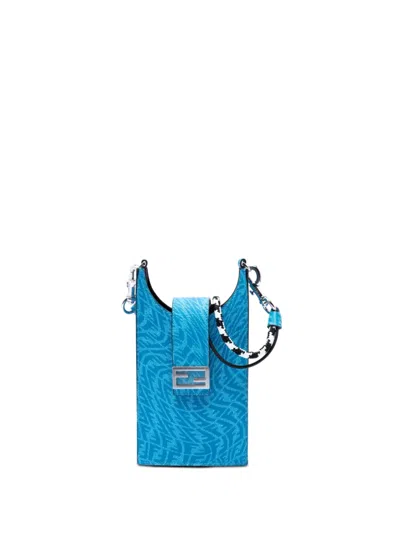 Pre-owned Fendi 2010-2026 Sarah Coleman Coated Canvas Ff Vertigo Phone Holder Crossbody Bag In Blue