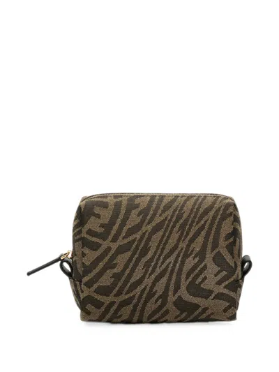 Pre-owned Fendi 2010-2026 Sarah Coleman Small Zucca Canvas Vertigo Cosmetic Pouch In Brown