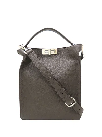 Pre-owned Fendi 2010-2026 Small Calfskin Peekaboo X Lite Satchel In Brown
