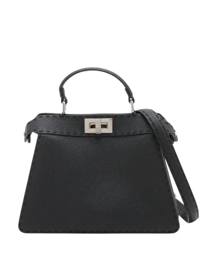 Pre-owned Fendi 2010-2026 Small Calfskin Selleria Peekaboo Iseeu Satchel In Black