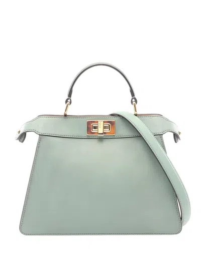 Pre-owned Fendi 2010-2026 Small Calfskin Selleria Peekaboo Iseeu Satchel In Green