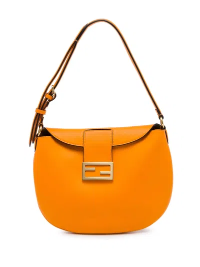 Pre-owned Fendi 2010-2026 Small Leather Croissant Hobo Bag In Orange
