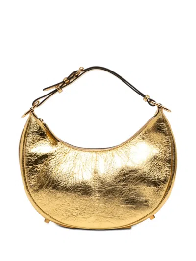 Pre-owned Fendi 2010-2026 Small Metallic Leather Graphy Hobo Bag In Gold