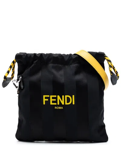 Pre-owned Fendi 2010-2026 Small Pequin Nylon Pack Pouch Crossbody Bag In Black