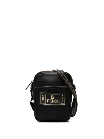 Pre-owned Fendi 2010-2026 Small Pequin Nylon Roma Amor Messenger Bag Crossbody Bag In Black