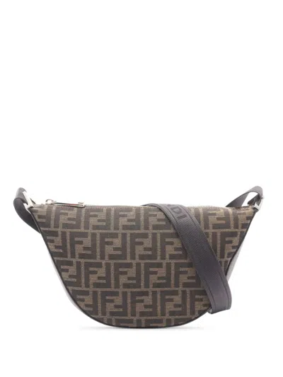 Pre-owned Fendi 2010-2026 Small Zucca Canvas Melon Crossbody Bag In Brown
