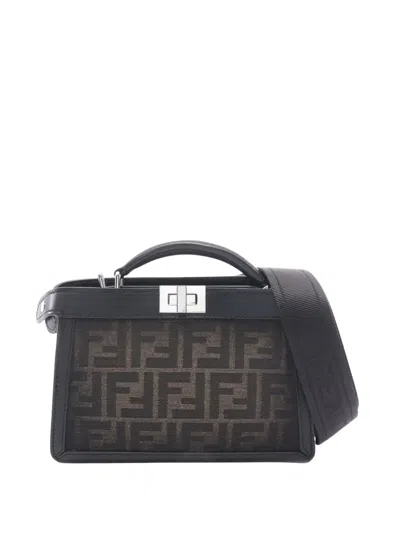 Pre-owned Fendi 2010-2026 Small Zucca Canvas Peekaboo Iseeu Xcross Satchel In Black