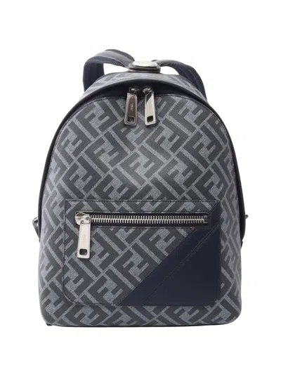Pre-owned Fendi 2010-2026 Small Zucca Coated Canvas Chiodo Diagonal Backpack In Grey