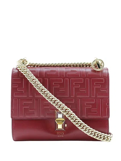 Pre-owned Fendi 2010-2026 Small Zucca Embossed Leather Kan I Crossbody Bag In Red