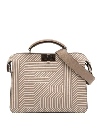 Pre-owned Fendi 2010-2026 Small Zucca Leather Peekaboo Iseeu Satchel In Brown
