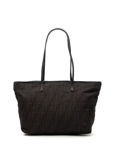Pre-owned Fendi 2010-2026 Small Zucca Nylon Roll Tote Bag In Black