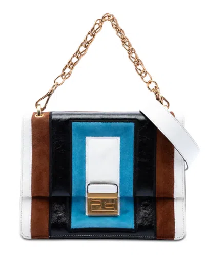 Pre-owned Fendi 2010-2026 Suede And Leather Kan U Colorblock Satchel In White