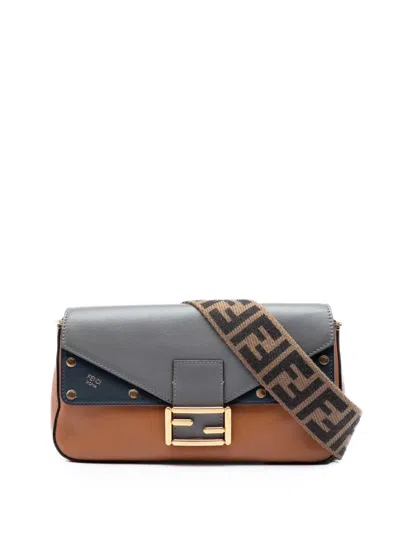 Pre-owned Fendi 2010-2026 Vitello Grace Ff 1974 Baguette Crossbody Bag In Brown
