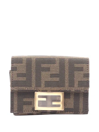 Pre-owned Fendi 2010-2026 Zucca Baguette Trifold Wallet Small Wallets In Brown