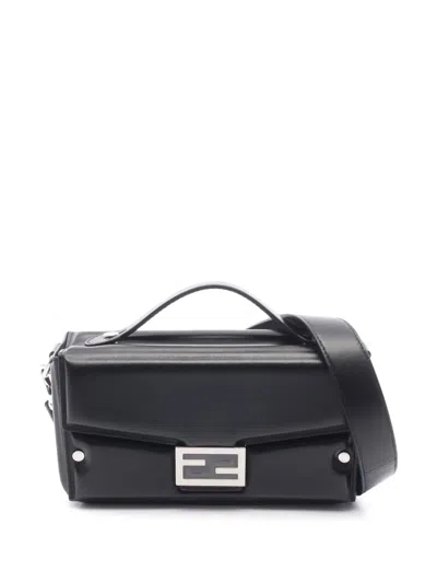 Pre-owned Fendi 2010-2026 Zucca Calfskin Soft Trunk Baguette Satchel In Black
