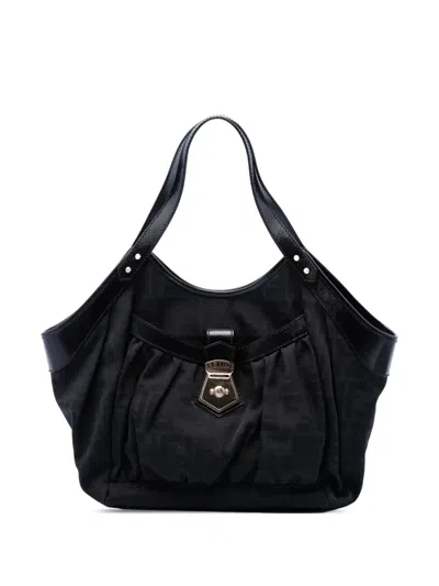 Pre-owned Fendi 2010-2026 Zucca Canvas Chef Tote Bag In Black