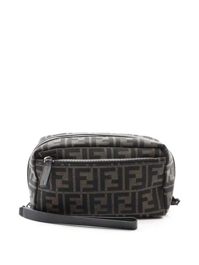 Pre-owned Fendi 2010-2026 Zucca Canvas Clutch Bag In Brown