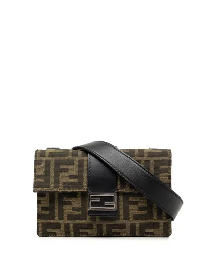 Pre-owned Fendi 2010-2026 Zucca Canvas Convertible Baguette Pouch Crossbody Bag In Brown