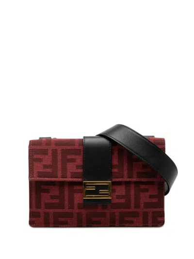 Pre-owned Fendi 2010-2026 Zucca Canvas Convertible Baguette Pouch Crossbody Bag In Red