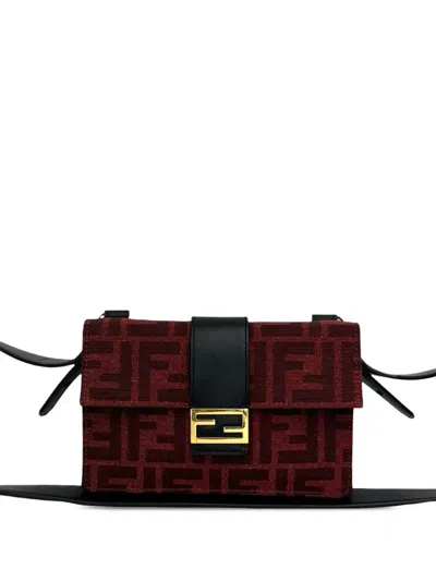 Pre-owned Fendi 2010-2026 Zucca Canvas Convertible Baguette Pouch Crossbody Bag In Red