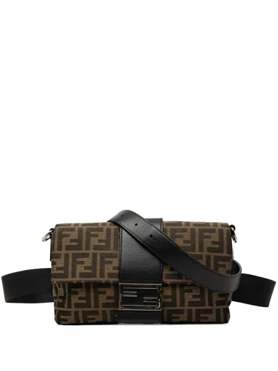 Pre-owned Fendi 2010-2026 Zucca Canvas Convertible Baguette Satchel In Brown