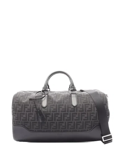 Pre-owned Fendi 2010-2026 Zucca Canvas Duffle Bag Travel Bag In Gray