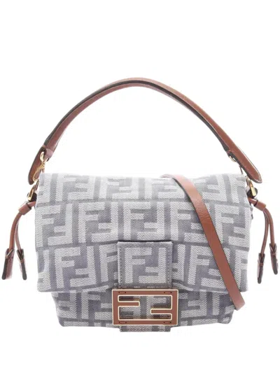 Pre-owned Fendi 2010-2026 Zucca Canvas Mamma Baguette Satchel In Blue