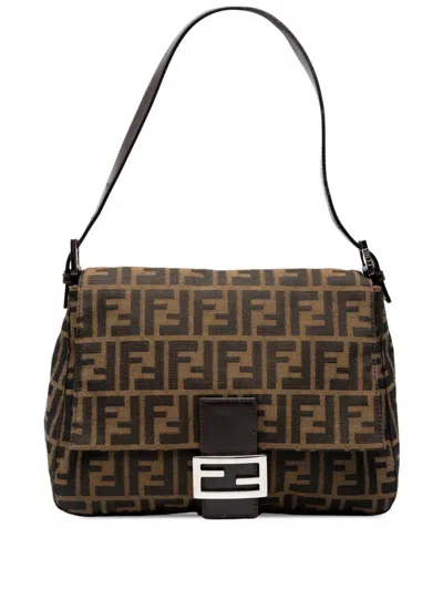 Pre-owned Fendi 2010-2026 Zucca Canvas Mamma Forever Shoulder Bag In Brown