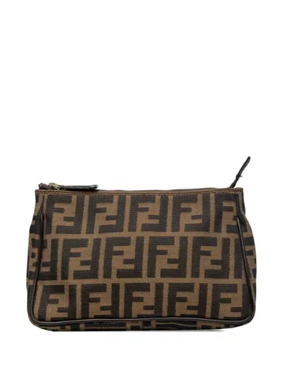 Pre-owned Fendi 2010-2026 Zucca Canvas Pouch In Brown