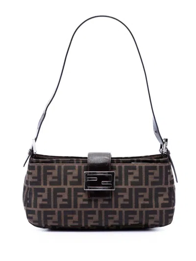 Pre-owned Fendi 2010-2026 Zucca Canvas Shoulder Bag In Brown