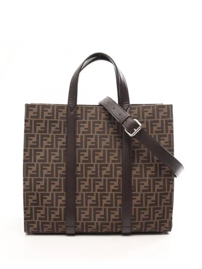 Pre-owned Fendi 2010-2026 Zucca Canvas Vertical Satchel Tote Bag In Brown