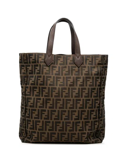Pre-owned Fendi 2010-2026 Zucca Canvas Vertical Shopping Tote Bag In Brown