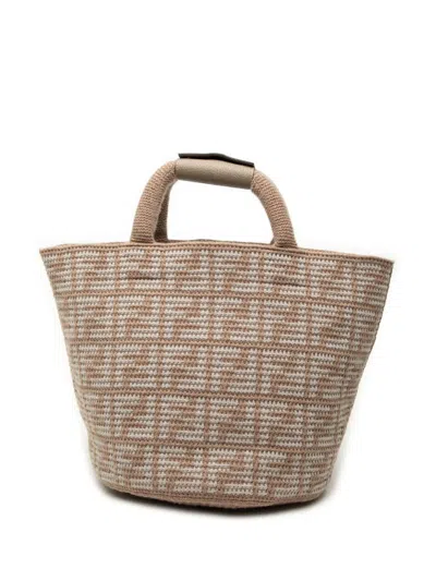Pre-owned Fendi 2010-2026 Zucca Cashmere Shopper Tote Bag In Neutrals