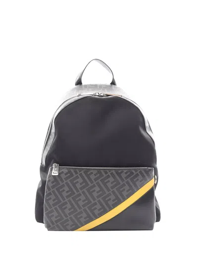 Pre-owned Fendi 2010-2026 Zucca Coated Canvas And Nylon Diagonal Backpack In Black