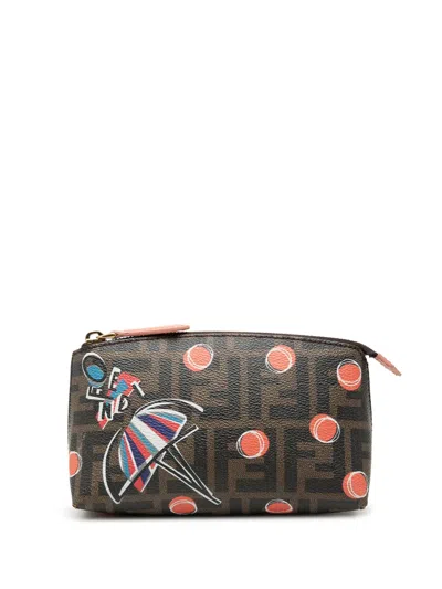 Pre-owned Fendi 2010-2026 Zucca Coated Canvas Ballerina Pouch In Brown